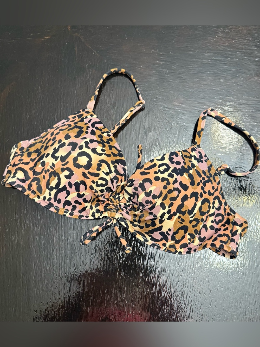Shade & Shore Leopard-Print Bikini Top - Pink, Tan, Black